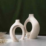 Nordic Modern Style Ceramic Vase Set of 2 For Modern Home Decor Boho Hollow Flower  Vases Living Room Bookshelf  Ornaments ﻿