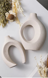Nordic Modern Style Ceramic Vase Set of 2 For Modern Home Decor Boho Hollow Flower  Vases Living Room Bookshelf  Ornaments ﻿
