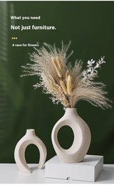 Nordic Modern Style Ceramic Vase Set of 2 For Modern Home Decor Boho Hollow Flower  Vases Living Room Bookshelf  Ornaments ﻿
