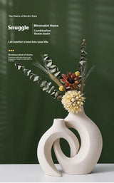 Nordic Modern Style Ceramic Vase Set of 2 For Modern Home Decor Boho Hollow Flower  Vases Living Room Bookshelf  Ornaments ﻿