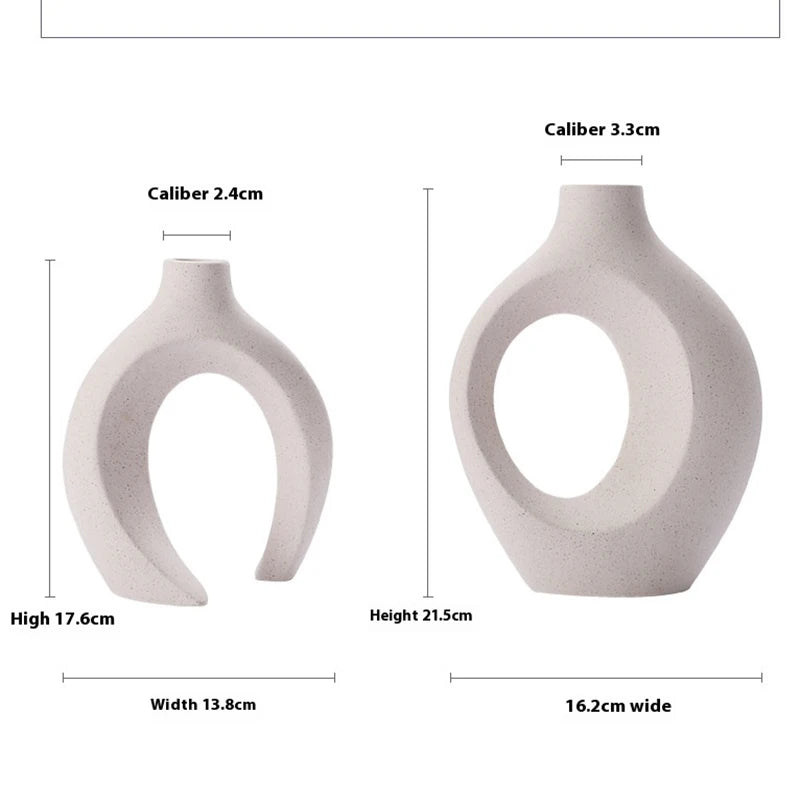 Nordic Modern Style Ceramic Vase Set of 2 For Modern Home Decor Boho Hollow Flower  Vases Living Room Bookshelf  Ornaments ﻿