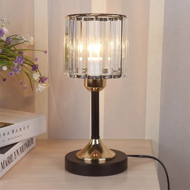 LED Crystal Desk Lamp USB Charging Table Lamp Lighting Fixture for Living Room Decoration Bedroom Bedside Gold Black Night Lamp