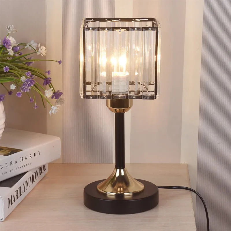 LED Crystal Desk Lamp USB Charging Table Lamp Lighting Fixture for Living Room Decoration Bedroom Bedside Gold Black Night Lamp