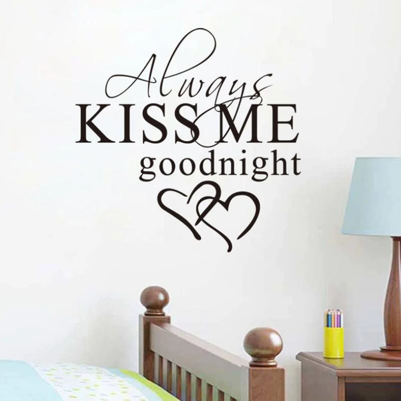 1 Pcs Morden Wall Sticker Art Decor Always Kiss Me Goodnight Wall Stickers Bedroom Removable Decals DIY Bedroom Quotes Decals