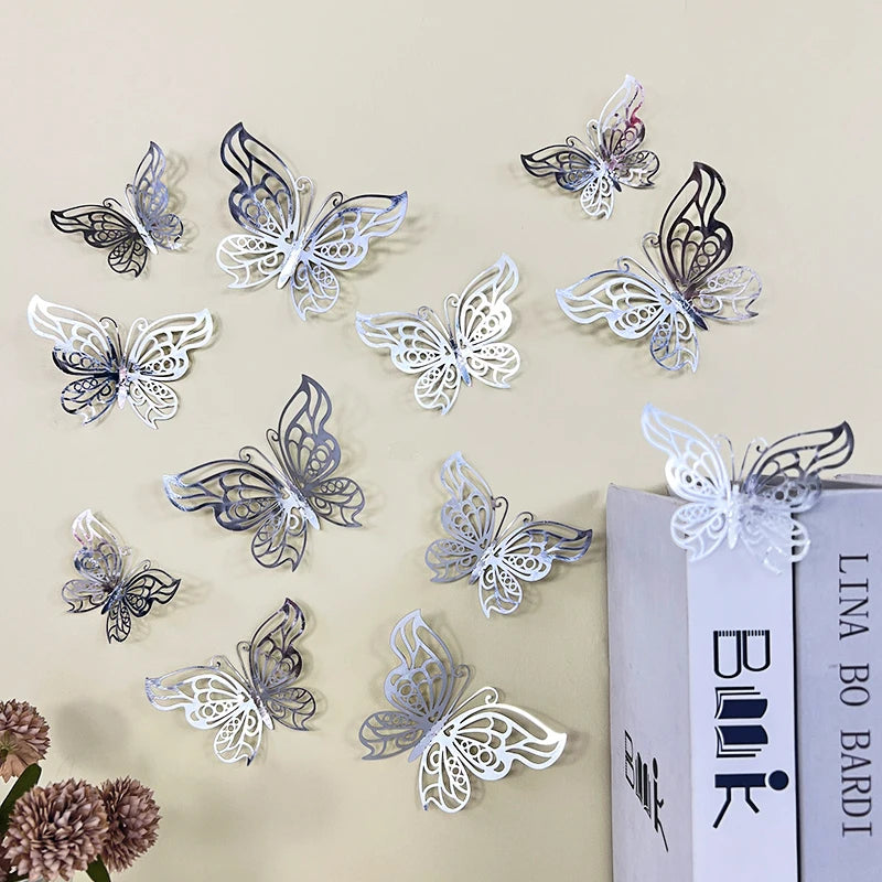 12pcs 3D Hollow Butterflies Wall Stickers on The Wall for Wedding Decoration Children Room Decor Living Room Kids Bedroom DIY