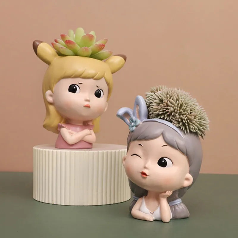 Cute Girl Face Planters Pots Tabletop Decorative Flower Vase Fairy Flowerpot for Cafe Kitchen Drawing Room Bedroom Office