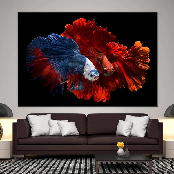 Colorful Betta Fish Canvas Painting Wall Art,Abstract Sea Creatures,Rainbow Poster and Print,for Living Room Decor,Pictures