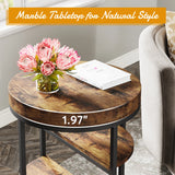 Tribesigns Round End Table, Small End Table with 3 Storage Shelves, Wood Side Table for Small Spaces, Industrial Sofa Table