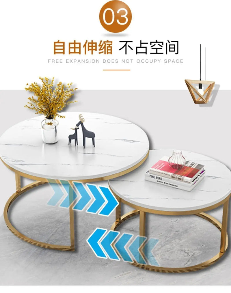 70+50CM 80+60CM  2 in 1 Living Room Coffee Tables  Texture Wooden Combination Furniture Round Tea Table