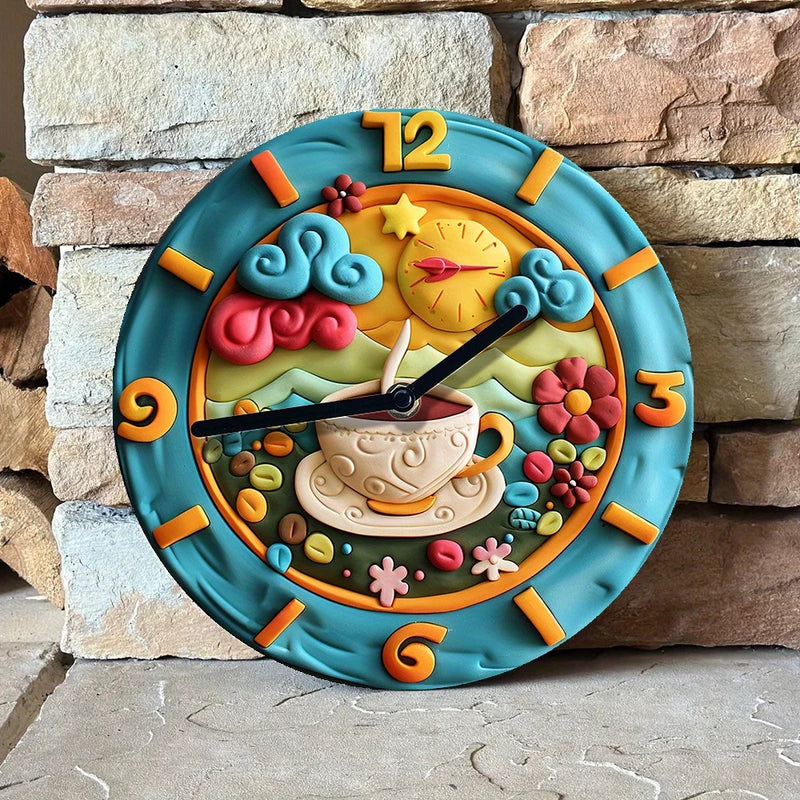 DIY Wall Clock Kit with Coffee Theme Decor, 3D High-Definition,Crafting Timepiece – Ideal for Winter Bedroom, Father's Day Gifts