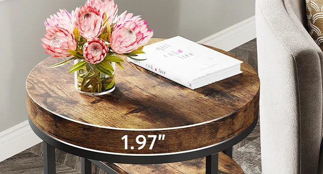 Tribesigns Round End Table, Small End Table with 3 Storage Shelves, Wood Side Table for Small Spaces, Industrial Sofa Table