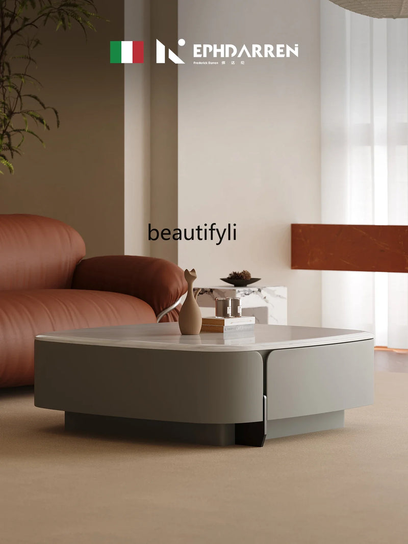 Square microcrystalline stone coffee table living room metal paint small apartment Italian minimalist home modern