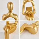 3pcs Abstract Figures Resin Statue Gold Thinker Sculpture Ornament Art Sitting Posture Character Statues Home Shelf Decorations