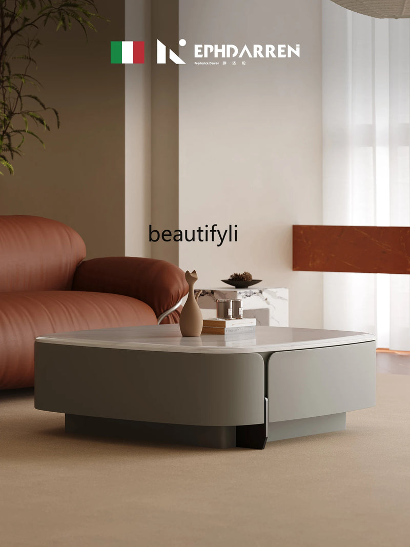 Square microcrystalline stone coffee table living room metal paint small apartment Italian minimalist home modern