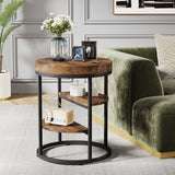 Tribesigns Round End Table, Small End Table with 3 Storage Shelves, Wood Side Table for Small Spaces, Industrial Sofa Table
