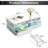 Coffee Table, Modern High Glossy LED Coffees Tables W/ 2 Storage Drawers, Coffee Table