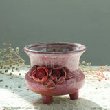 Retro Succulent Plant Pot Relief Floral Pattern Decorated Bonsai Pot Exquisite Planter Vase Office Desktop Ornaments
