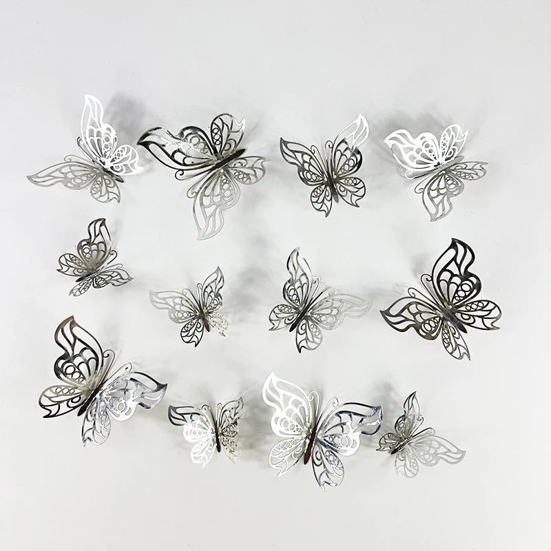 12pcs 3D Hollow Butterflies Wall Stickers on The Wall for Wedding Decoration Children Room Decor Living Room Kids Bedroom DIY