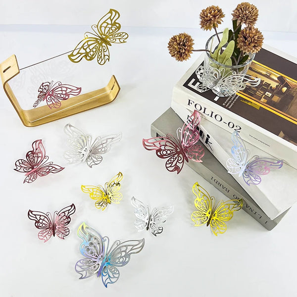 12pcs 3D Hollow Butterflies Wall Stickers on The Wall for Wedding Decoration Children Room Decor Living Room Kids Bedroom DIY
