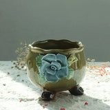 Retro Succulent Plant Pot Relief Floral Pattern Decorated Bonsai Pot Exquisite Planter Vase Office Desktop Ornaments