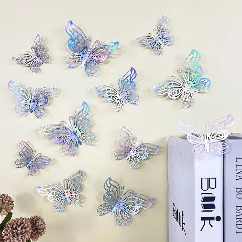 12pcs 3D Hollow Butterflies Wall Stickers on The Wall for Wedding Decoration Children Room Decor Living Room Kids Bedroom DIY