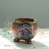 Retro Succulent Plant Pot Relief Floral Pattern Decorated Bonsai Pot Exquisite Planter Vase Office Desktop Ornaments