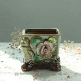 Retro Succulent Plant Pot Relief Floral Pattern Decorated Bonsai Pot Exquisite Planter Vase Office Desktop Ornaments