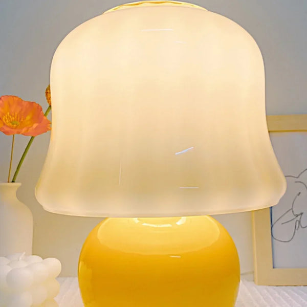 French cream table lamp bedside creative ancient glass atmosphere bedside lamp bedroom ins girl decorative mushroom lamp