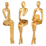 3pcs Abstract Figures Resin Statue Gold Thinker Sculpture Ornament Art Sitting Posture Character Statues Home Shelf Decorations