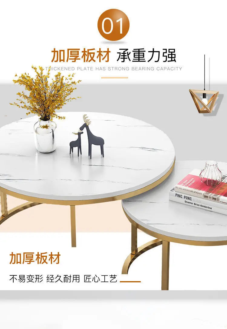 70+50CM 80+60CM  2 in 1 Living Room Coffee Tables  Texture Wooden Combination Furniture Round Tea Table