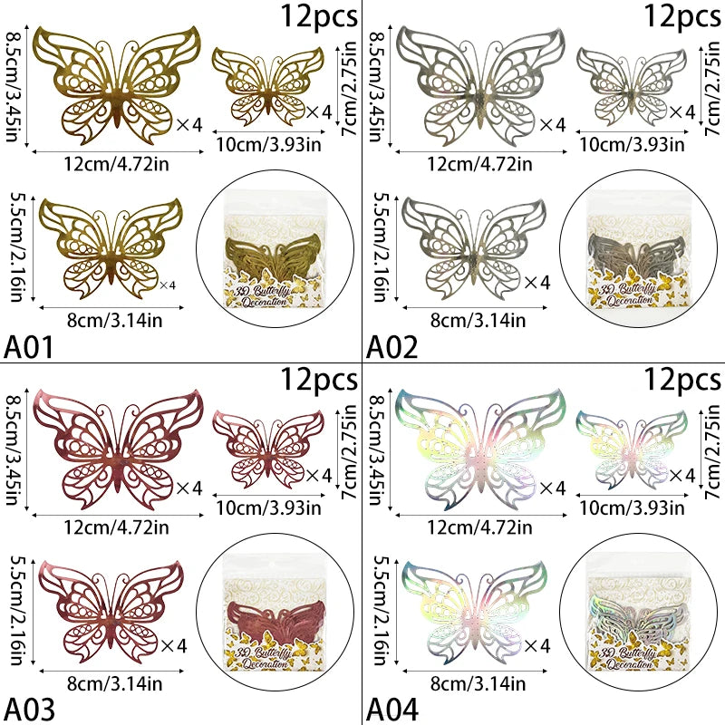 12pcs 3D Hollow Butterflies Wall Stickers on The Wall for Wedding Decoration Children Room Decor Living Room Kids Bedroom DIY