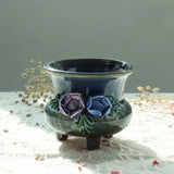 Retro Succulent Plant Pot Relief Floral Pattern Decorated Bonsai Pot Exquisite Planter Vase Office Desktop Ornaments