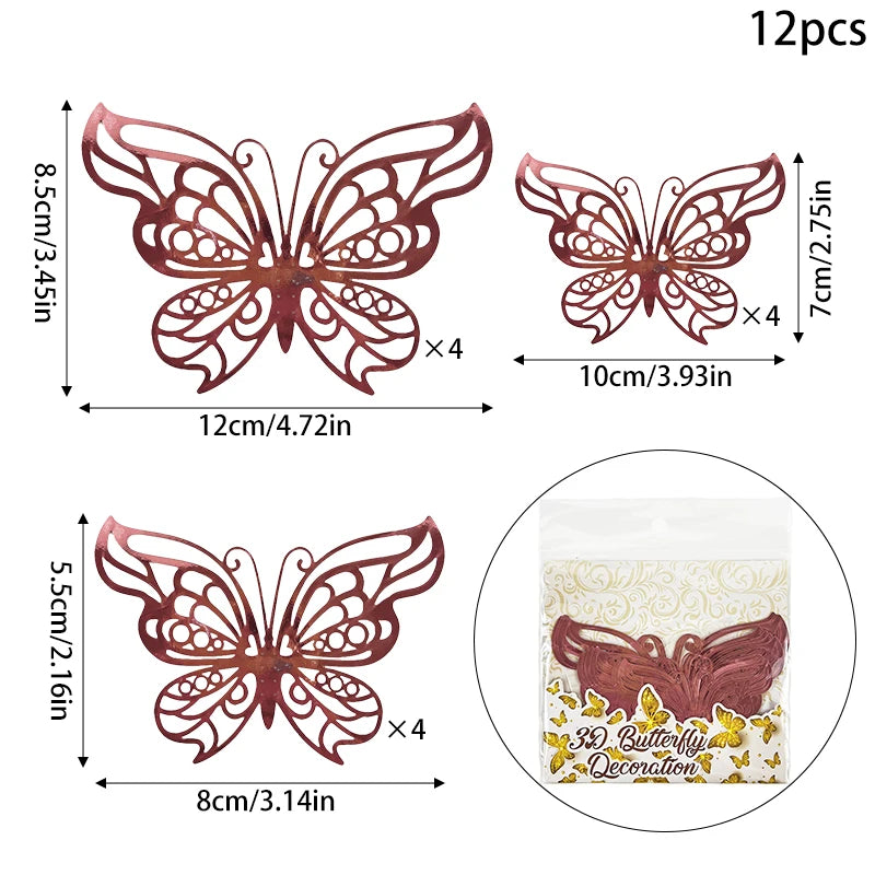 12pcs 3D Hollow Butterflies Wall Stickers on The Wall for Wedding Decoration Children Room Decor Living Room Kids Bedroom DIY
