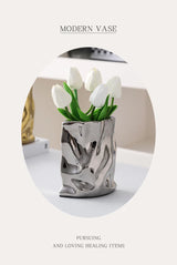 Nordic Ceramic Irregular Vase Electroplating Vase Living Room Office Decoration Simple Modern Flower Arrangement Home Decoration