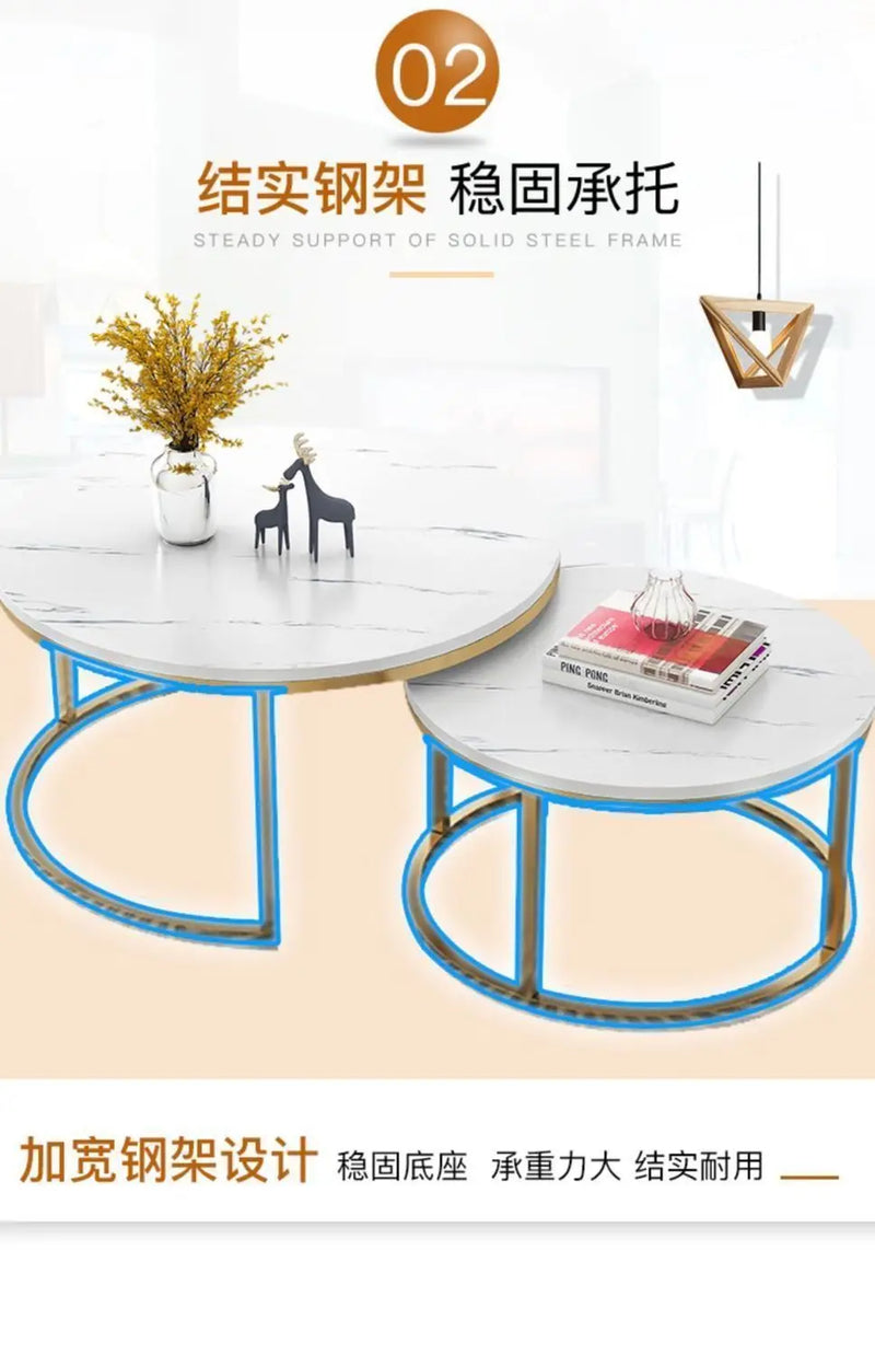 70+50CM 80+60CM  2 in 1 Living Room Coffee Tables  Texture Wooden Combination Furniture Round Tea Table