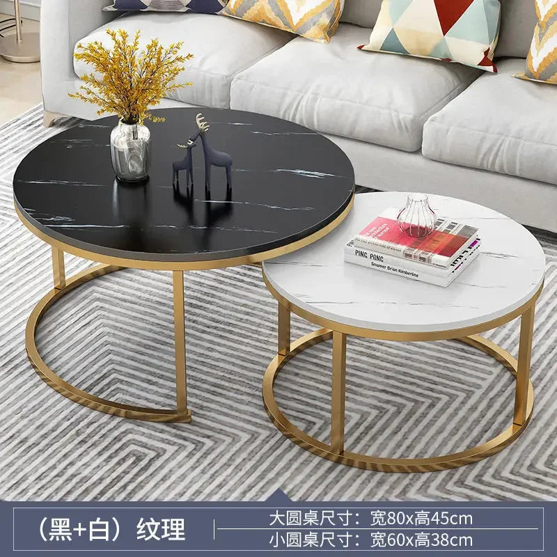 70+50CM 80+60CM  2 in 1 Living Room Coffee Tables  Texture Wooden Combination Furniture Round Tea Table