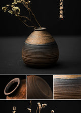Japanese-style rough pottery flower pot handmade vase retro ceramic flower tea table hydroponic handicraft ornaments