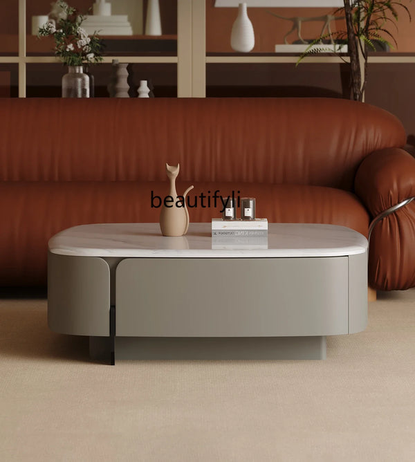 Square microcrystalline stone coffee table living room metal paint small apartment Italian minimalist home modern
