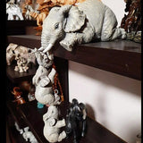Elephant Hand Painted Figurines Set of 3, Mother and Two Babies Hanging Off The Edge of A Shelf or Table Three Elephant Statue
