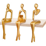 3pcs Abstract Figures Resin Statue Gold Thinker Sculpture Ornament Art Sitting Posture Character Statues Home Shelf Decorations