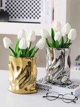 Nordic Ceramic Irregular Vase Electroplating Vase Living Room Office Decoration Simple Modern Flower Arrangement Home Decoration