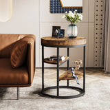 Tribesigns Round End Table, Small End Table with 3 Storage Shelves, Wood Side Table for Small Spaces, Industrial Sofa Table