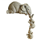 Elephant Hand Painted Figurines Set of 3, Mother and Two Babies Hanging Off The Edge of A Shelf or Table Three Elephant Statue