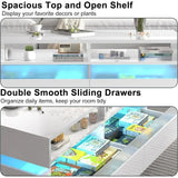 Coffee Table, Modern High Glossy LED Coffees Tables W/ 2 Storage Drawers, Coffee Table