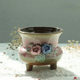 Retro Succulent Plant Pot Relief Floral Pattern Decorated Bonsai Pot Exquisite Planter Vase Office Desktop Ornaments