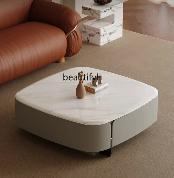 Square microcrystalline stone coffee table living room metal paint small apartment Italian minimalist home modern
