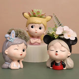 Cute Girl Face Planters Pots Tabletop Decorative Flower Vase Fairy Flowerpot for Cafe Kitchen Drawing Room Bedroom Office