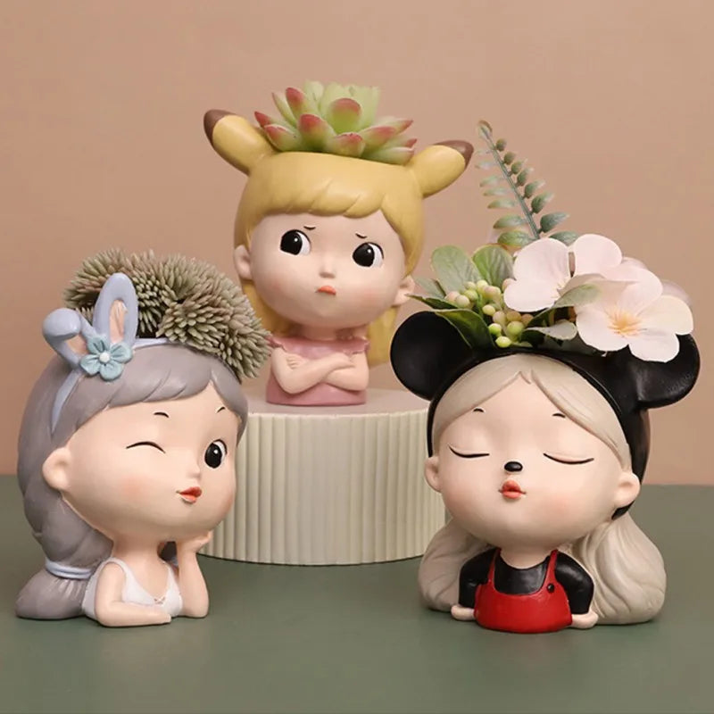 Cute Girl Face Planters Pots Tabletop Decorative Flower Vase Fairy Flowerpot for Cafe Kitchen Drawing Room Bedroom Office