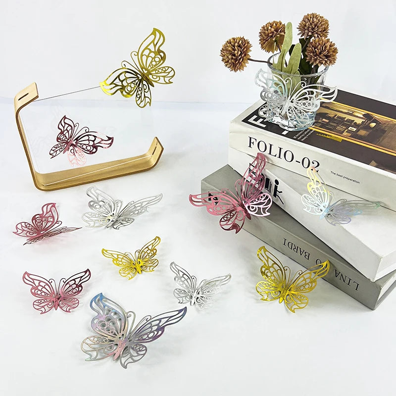 12pcs 3D Hollow Butterflies Wall Stickers on The Wall for Wedding Decoration Children Room Decor Living Room Kids Bedroom DIY