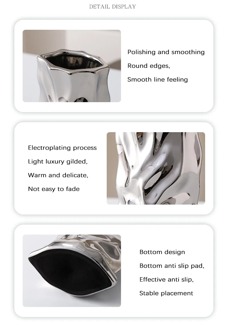Nordic Ceramic Irregular Vase Electroplating Vase Living Room Office Decoration Simple Modern Flower Arrangement Home Decoration